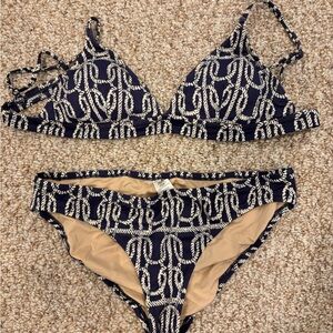 J. Crew Navy and White Bikini Set with Nautical Design